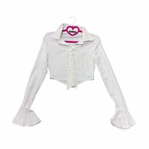 SHEIN White Ribbed Tie Front Bell Sleeve Crop Top Size S